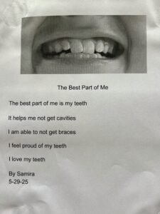A poem about how my 8-year-old claims the best part of her is her smile along with a close up photo of her smile.