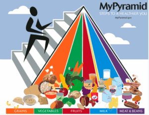revised food pyramid that includes exercise as a component. Steps to a healthier you.